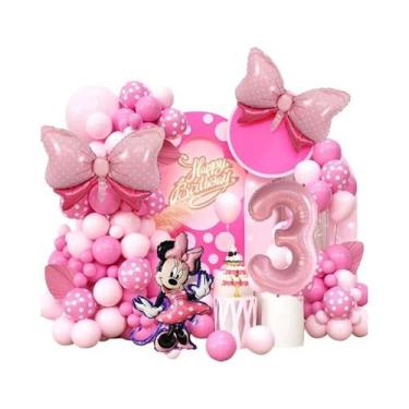 Imagem de Conjunto De Arco De Balões Com Laço Rosa Da Minnie Mouse Com 120 Peças