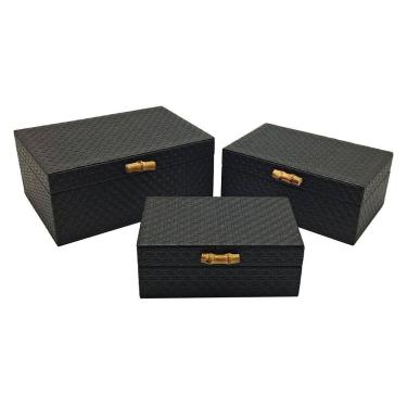 Imagem de Conjunto 3 Caixas Decorativas de Madeira Preta AL0014 BTC