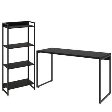 Imagem de Kit Escritório Estante 4 Prateleiras Com Mesa 135Cm Onix - LYAM DECOR