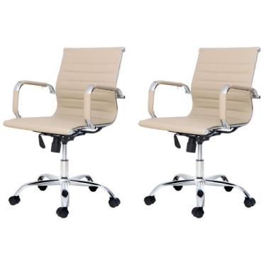 Imagem de Kit 2 Cadeiras Escritório Stripes Diretor PU Nude Base Giratória Croma
