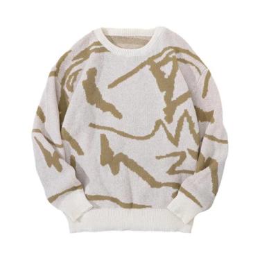 Imagem de Suéter Masculino Casual Com Estampa Graffiti, Gola Redonda, Cores Cont