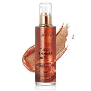 Imagem de Óleo Corporal Shimmer LIYALAN Golden Brown 100mL com glitter