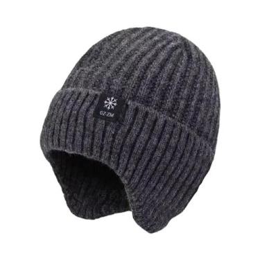 Imagem de Gorro De Lã Tricotado Quente Para O Inverno Com Protetores De Orelha, 