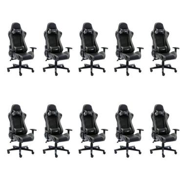 Imagem de Kit 10 Cadeiras Gamer Giratória em Couro One Shot Preto/Cinza