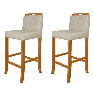 Imagem de Kit 2 Banquetas Altas Madeira Estofadas Com Encosto Multimóveis Cr15019 Madeirado-Bege