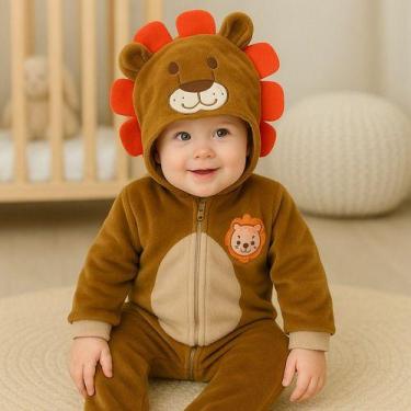 Imagem de Macacão Infantil Plush Bebê Fantasia Manga E Capuz Temático - - BEBE E