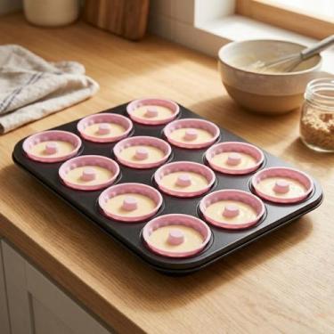 Imagem de Forma Cupcake Antiaderente 12 Forminhas Silicone Kit Assadeira Teflon 