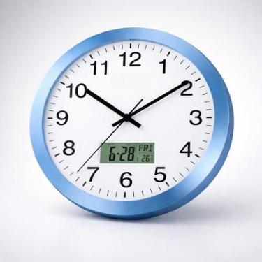 Imagem de Relógio de parede com calendário e termômetro digital - Genérica