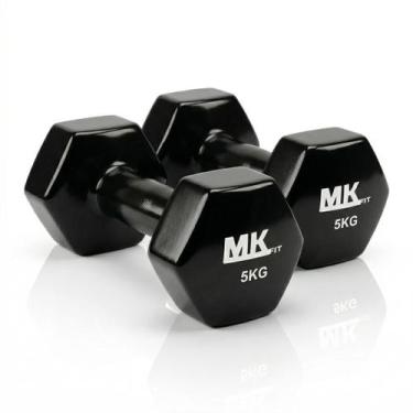 Imagem de Kit 2 Halteres 5Kg Musculação Acabamento Emborrachado Sextavado - MKFI