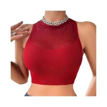 Imagem de Top Cropped Feminino Sexy De Rede Com Ombros Descobertos, Elástico, Ca