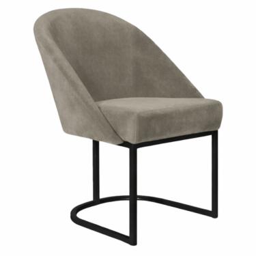 Imagem de Cadeira Lua Metal Preto Decorativa Estofada em Veludo Cappuccino para Sala e Escritório