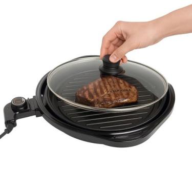 Imagem de Grill De Mesa Grelha com Tampa Antiaderente com Coletor de Gordura e C