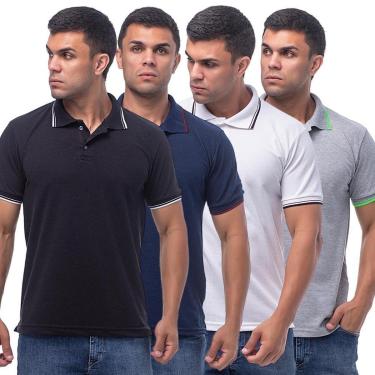 Imagem de Kit 4 Camisas Gola Polo Masculina Básica Blusa Malha Piquet-Masculino
