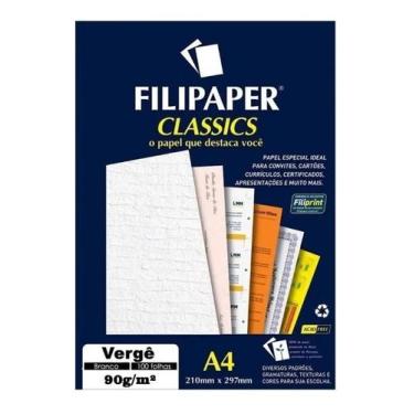 Imagem de Papel Vergê Branco A4 210x297mm 90g/m² Filipaper 100 Folhas