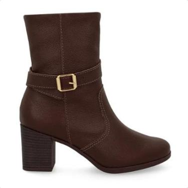 Imagem de Bota Usaflex Feminina Em Couro Salto Bloco Tira Fivela AP05001-Feminino