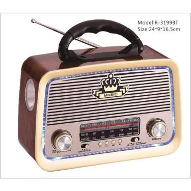 Imagem de Rádio Retrô Bluetooth OEM AD-3199 com Lanterna Entradas USB Microsd Auxiliar Bivolt Madeira Escura
