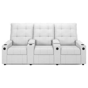 Imagem de Poltrona De Cinema Reclinável 3 Lugares Baú Usb Mallie Fh9 Pu Branco - Mpozenato