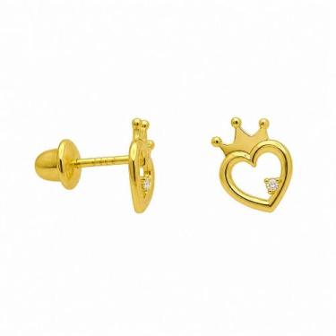 Imagem de Brinco em Ouro 18K Coração Vazado com Zircônia - Joia Elegante - Justi