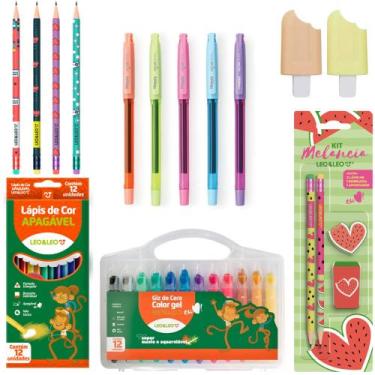 Imagem de Kit Escolar Caneta Gel Giz De Cera Gel Lapis De Cor Apagavel Marca Tex