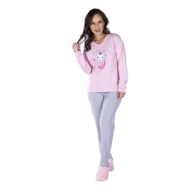 Imagem de Pijama Canelado Inverno Estampado Longo Feminino - DANI LINGERIE, Rosa