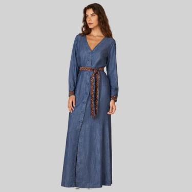 Imagem de Vestido Jeans Longo Cinto Bordado Reserva Natural, Azul, 40