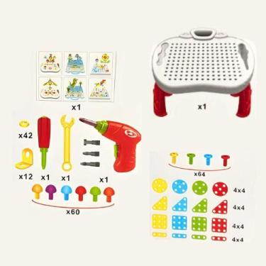 Imagem de Mesa Criativa Educativa de Montagem 3D com Furadeira de Brinquedo e Ca