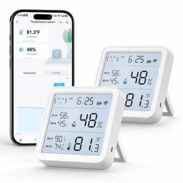 Imagem de Termômetro e Higrômetro WiFi eMylo, Kit com 2 Monitores Inteligentes