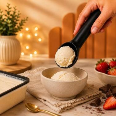 Imagem de Colher pegador sorvete açai aluminio profissional preto 18cm concha pr