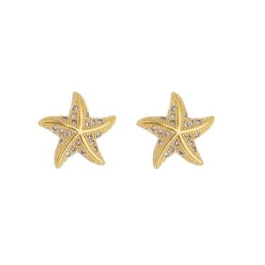 Imagem de Brinco Estrela com Cravação de Microzircônias Banhado a Ouro - 1,2 cm 