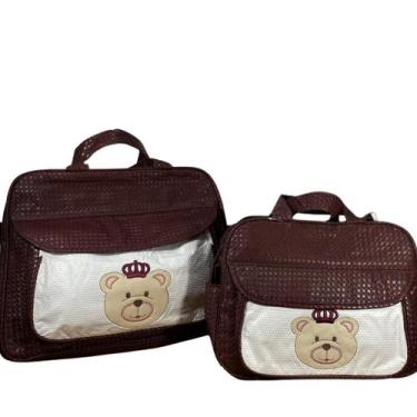 Imagem de Kit Bolsa Maternidade Marrom Ursinho com Coroa + Frasqueira - DaiComme