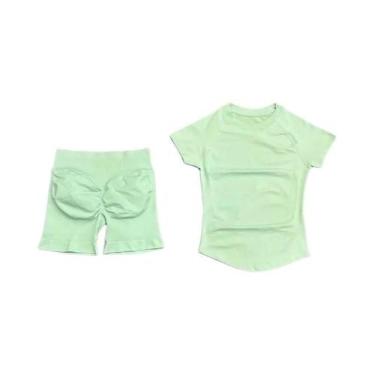Imagem de Conjunto De Yoga Sem Costura Para Mulheres 2 Peças Camiseta De Manga C