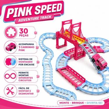 Imagem de Pista de Carrinho Rosa Infantil ToyKing Adventure Track 30 Peças Brinq