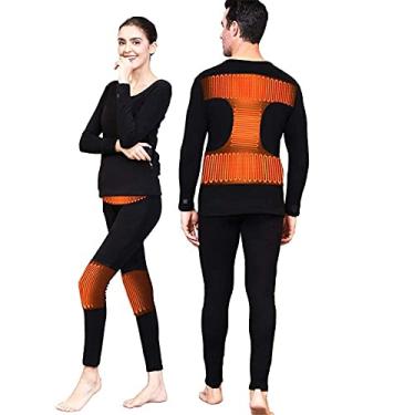 Imagem de Conjunto de roupa íntima térmica, camiseta de manga comprida com aquecimento ajustável e calça lavável para ambientes externos no inverno, preto (mulheres) - 3GG