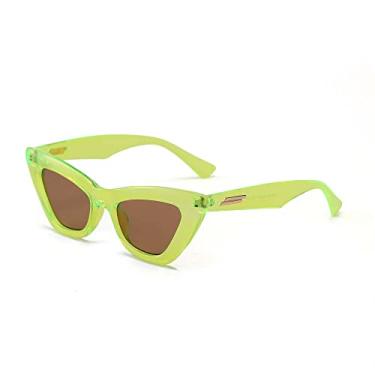 Imagem de Legou Óculos De Sol Feminino,Vintage Olho De Gato Proteção Uv 400 Triângulo Moda Espelhado óculos De Sol Fashion Hippie - Verde Fluorescente