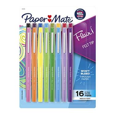 Imagem de Paper Mate Canetas de ponta de feltro Flair, ponta média (0,7 mm), cores sortidas, 16 unidades