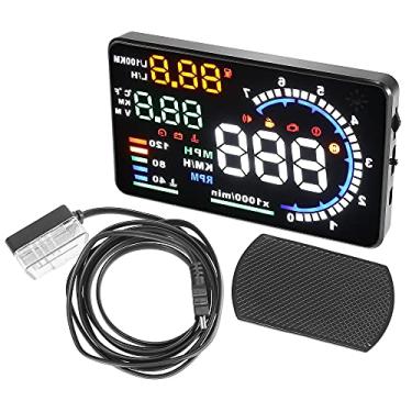 Imagem de X AUTOHAUX Conjunto de projetor de velocidade multifuncional com velocímetro digital HUD de 14 cm universal para carro