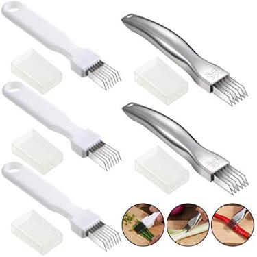 Imagem de Mudder Conjunto de 5 facas de seda desfiada, aço inoxidável, cebola, legumes, cebola, alho e cortador manual de cebola verde para cozinha, restaurante, hotel