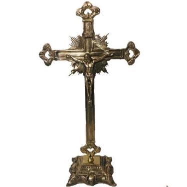 Imagem de Crucifixo Mesa Altar Em Bronze Todo Trabalhado Artesanal - Artb