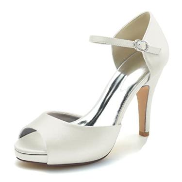 Imagem de Sapatos de noiva stiletto sapatos femininos scarpin marfim salto alto peep toe fivela sapatos sociais 36-42,Ivory,8 UK/41 EU