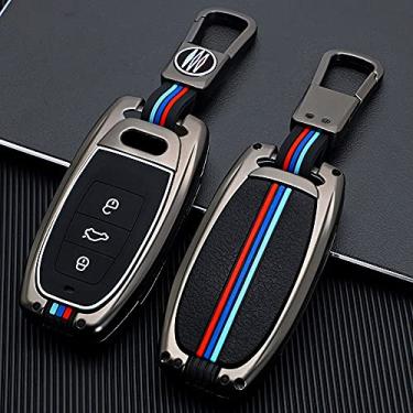 Imagem de Hacreyatu Chaveiro de liga de zinco protetor de tampa de chaveiro para Audi A1 A3 A4 A5 A6 A7 A8 Quattro Q3 Q5 Q7 2009~2015 (metal de arma)