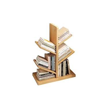 Imagem de YUHUAWF Estante estante de livros Rack de armazenamento de árvore Arquivo de escritório Rack de revistas Rack de exibição de quarto Prateleira de madeira multifuncional Pequena estante de 80 cm de altura para sala de estar escritório em casa (Cor: A)