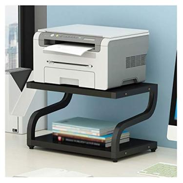 Imagem de Suporte de impressora multifuncional de mesa Suporte de impressora de 2 camadas de moldura de metal prateleira de armazenamento de mesa para impressora de casa de escritório rack de scanner de máquina de fax (preto) suporte de impressora para mesa (cor: preto)