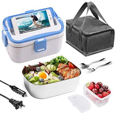 Imagem de Kiboule Lancheira de aquecimento 1.8L 60W portátil de aço inoxidável 110/220V + 12V/24V interface de alimentação dupla forro de aço inoxidável isolamento de aquecimento elétrico carro doméstico com colhe