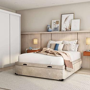 Imagem de Base para Cama Box Casal Macy com Baú Suede (47x138x188) Bege