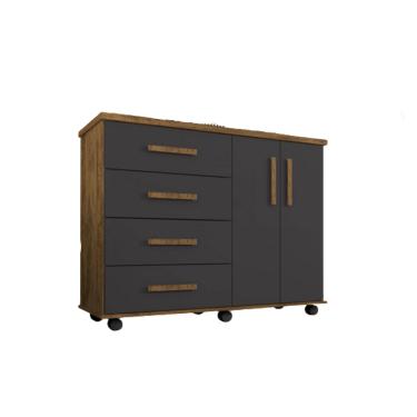 Imagem de Cômoda Encanto 4 Gavetas 2 Portas E Rodízios Canela/Preto - Geval