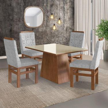 Imagem de Conjunto Mesa e 4 Cadeiras Madeira Maciça Móveis Zamarchi Canela/Off White