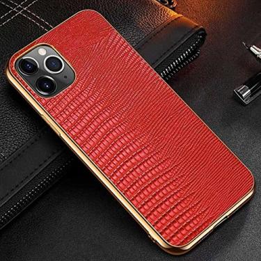 Imagem de Capa de telefone de couro genuíno com padrão de lagarto para iPhone 12 11 Pro Max Xr X Xs Max 11 Luxo Business Skin Cover Shell, vermelho, para iPhone 11 Pro