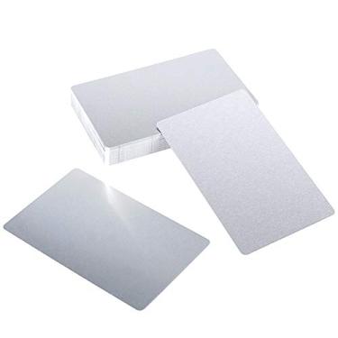 Imagem de ZOENHOU 50 cartões de visita de metal prateado de 0,21 mm de espessura de 8 mm de espessura de 8 mm, cartões de visita em branco de alumínio com acabamento em branco, cartões de presente metálicos,
