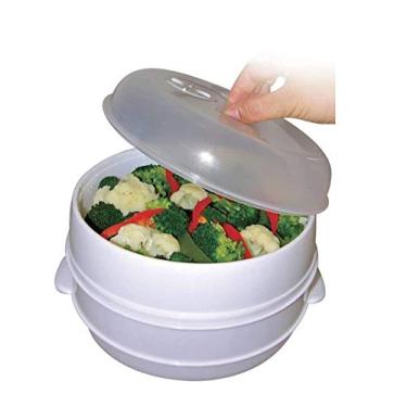 Imagem de Dependable Industries - 2 níveis de cozimento saudável a vapor, legumes rápidos, peixe, sem óleo de marisco, cozinha em plástico branco