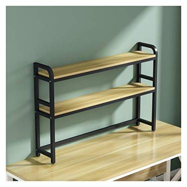 Imagem de KIZQYN Estante de mesa com moldura de metal preta de grande capacidade organizador de prateleira de armazenamento de exibição decoração para escritório dormitório estante (cor: preto-a, tamanho: 75cm)